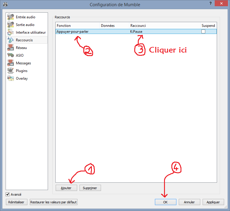 Configurer la touche appuyer pour parler